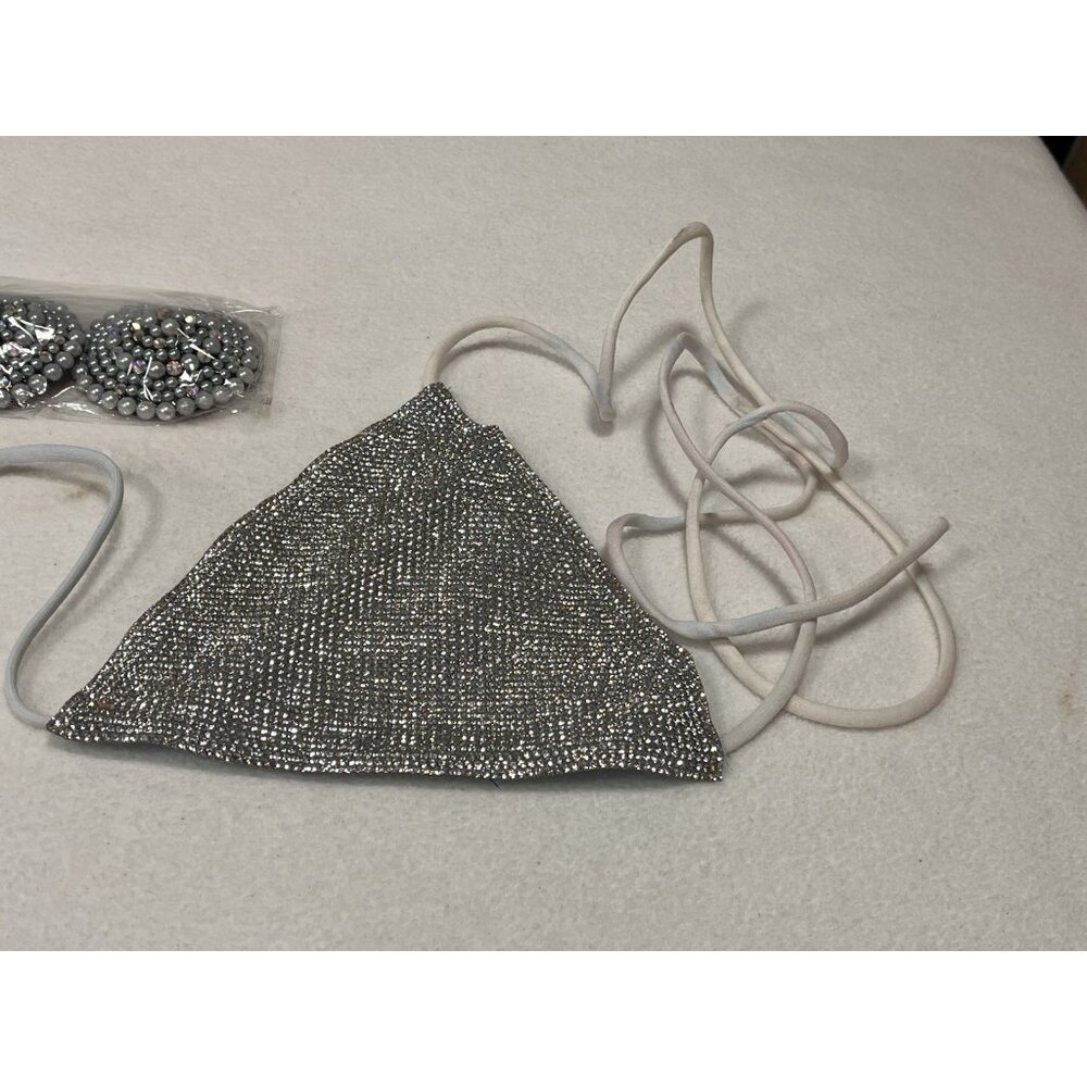 Hot & Delicious Rhinestone Bikini Set Festival Swimwear Silver Size L - Picture 5 of 15